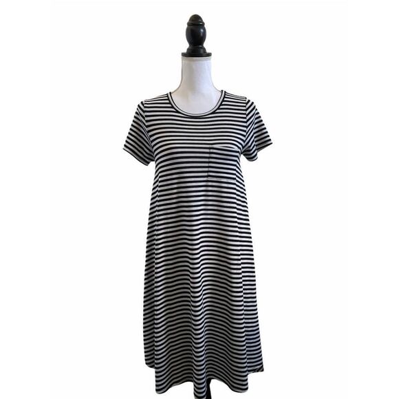 LuLaRoe Carly Dress Black & White Multi Stripe Print Women’s Extra Extra Small - Picture 1 of 4